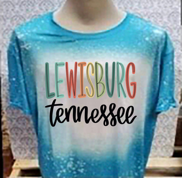 Multi Colored Lewisburg TN designed Teal bleached  designed T-shirt