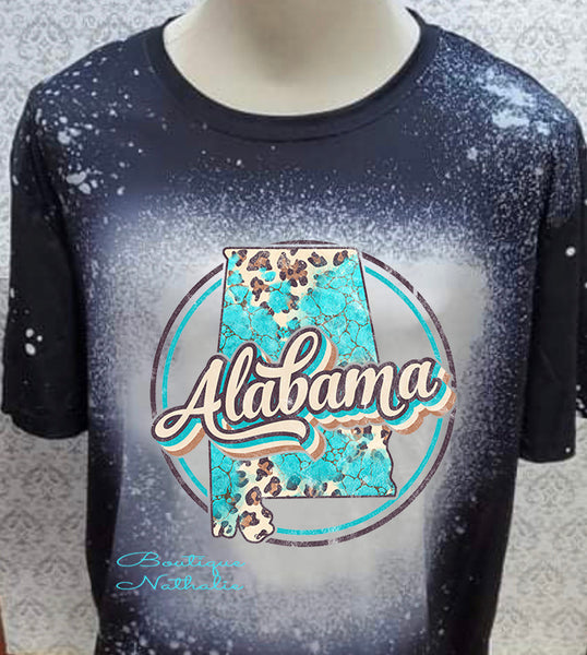 Alabama state the Yellow hammer state teal and leopard designed Black bleached  designed T-shirt