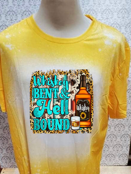 Whiskey Bent and Hell Bound designed Yellow bleached  designed T-shirt