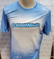 Columbia wording with Premier logo as the A design  Carolina Blue bleached T-shirt