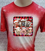 Christmas Farm animals designed Red bleached designed T-shirt