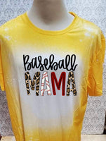 Baseball Mama with baseball type letters yellow bleached  designed T-shirt