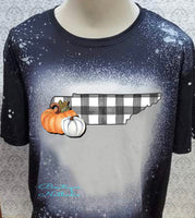 Tennessee plaid state with pumpkins designed Black bleached  designed T-shirt