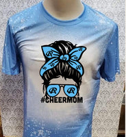 Messy Bun Premier Athletics Mom logo design Carolina Blue bleached T-shirt