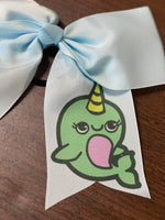 Pale blue Narwhal Cheer style bow