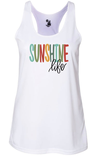 Sunshine life design in colorful letters race back tank top