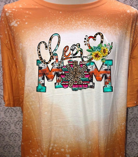 Cheer mom designed Aztec designed orange bleached  designed T-shirt