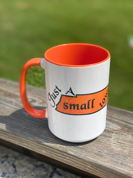 TN State outline - small town girl designed 15 oz. Mug with orange inside and orange handle