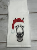 Mule with a Christmas Santa hat design kitchen towel