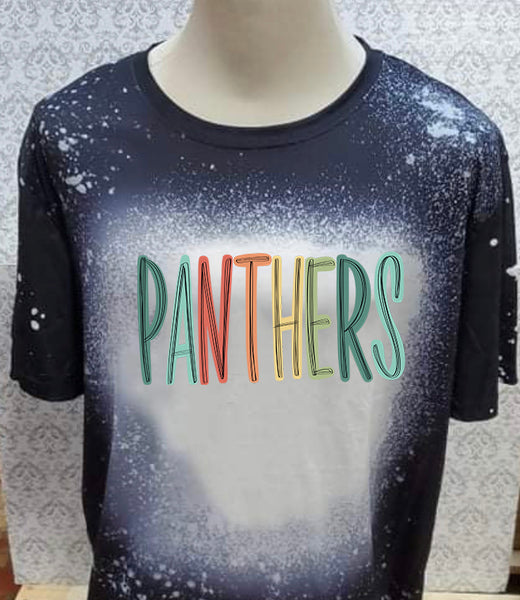 Multi color lettering Panthers designed Black bleached  designed T-shirt
