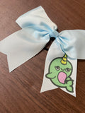 Pale blue Narwhal Cheer style bow