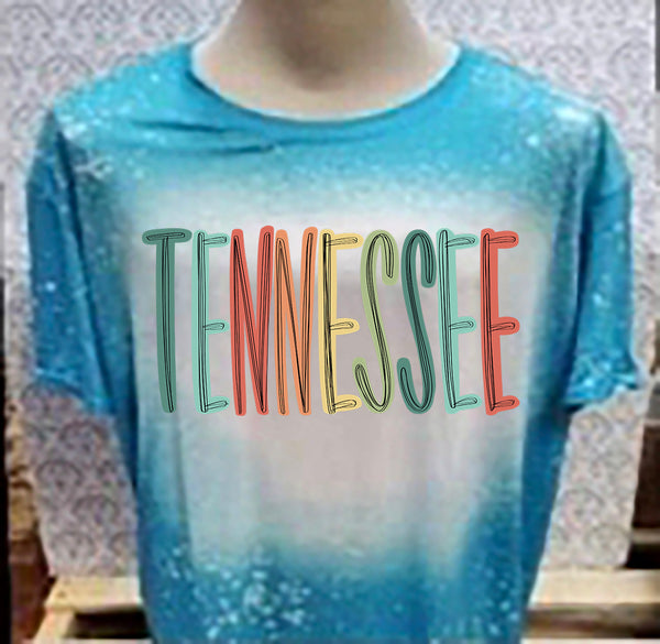 Multi Colored Tennessee designed Teal bleached  designed T-shirt