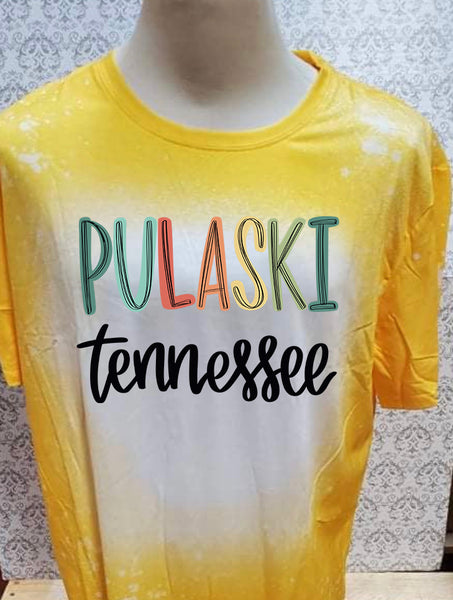 Multi Colored Pulaski TN designed Yellow bleached  designed T-shirt