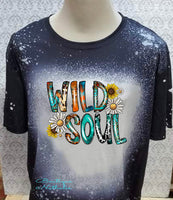 Wild Soul Country and daisy flower designed black bleached  designed T-shirt