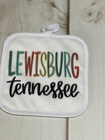 Lewisburg, Tennessee multi colored lettering designed Pot Holder
