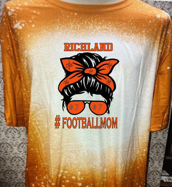 Richland Messy Bun Football mom burnt Orange bleached  designed T-shirt