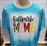Ballpark Mama with baseball type letters teal bleached  designed T-shirt