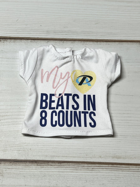 18 inch doll white-shirt with a My heart beats in 8 counts PA logo design
