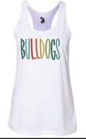 Bulldogs wording colorful lettering design race back tank top
