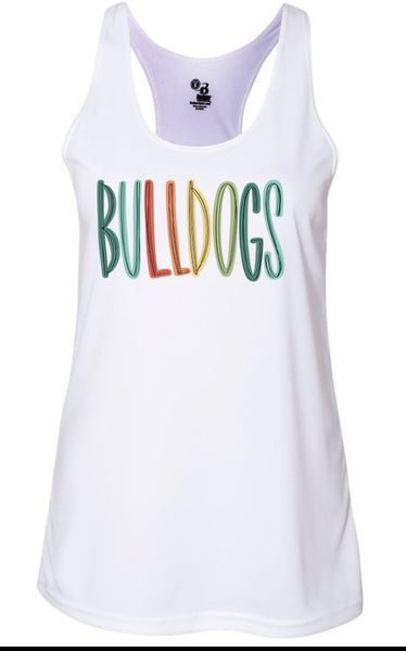 Bulldogs wording colorful lettering design race back tank top