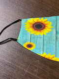 Sunflower Designed Blue Background Face Cover