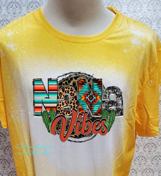 Nana Vibes designed Aztec designed Yellow bleached  designed T-shirt