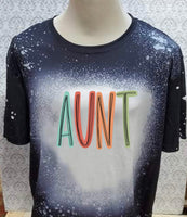 Multi color lettering  Aunt designed Black bleached  designed T-shirt