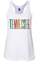 Tennessee wording colorful lettering design race back tank top