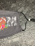 Football mom designed Face Cover with black leather like look background
