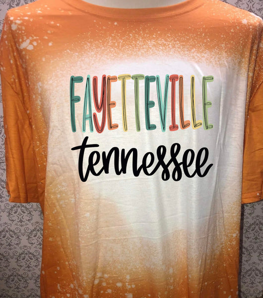 Multi color lettering Fayetteville TN designed Orange bleached  designed T-shirt