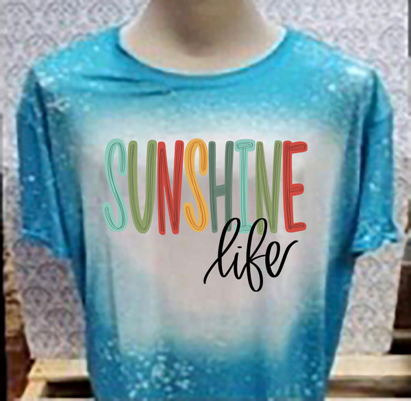 Multi Colored Sun Shine Life designed Teal bleached  designed T-shirt