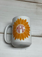 Sunflower designed 15 oz. Mug with a monogram