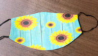 Sunflower Designed Blue Background Face Cover