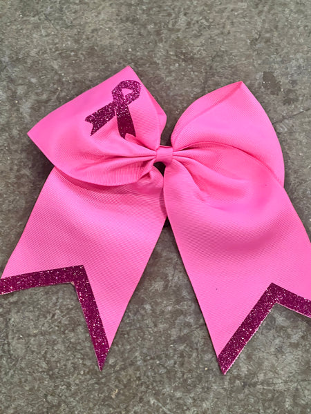 Pink - Breast cancer support Glitter Cheer Style bow.