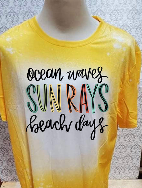 Ocean Waves Sun Rays Beach days  designed Yellow bleached  designed T-shirt