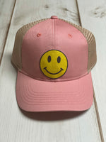 Smiley Face - Pink/ beige  ponytail hat