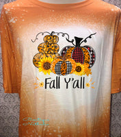 Fall Y’all pumpkin designed Orange bleached  designed T-shirt