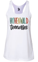 Hohenwald TN wording colorful lettering design race back tank top